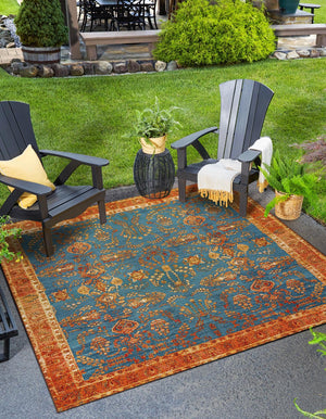 Navy Blue 10' x 10' Outdoor Traditional Square Rug