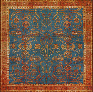Navy Blue 7' 10 x 7' 10 Outdoor Traditional Square Area Rug Weather Resistant for Patio, Deck, Terrace, Balcony, Porch
