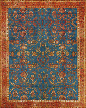 Navy Blue 7' 10 x 10' Outdoor Traditional Rectangle Area Rug Weather Resistant for Patio, Deck, Terrace, Balcony, Porch Classical Design Outside Carpet for Sale at Rug Engine
