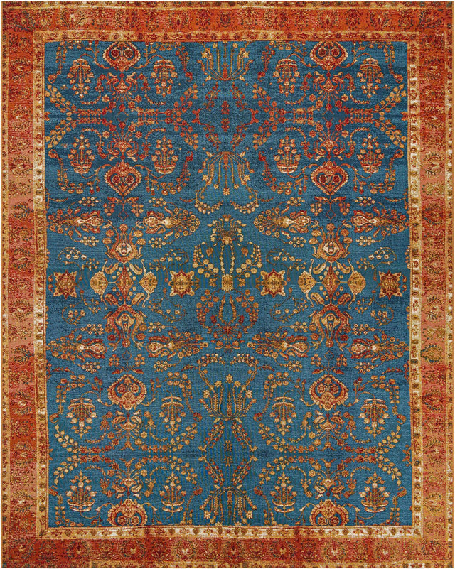 Navy Blue 7' 10 x 10' Outdoor Traditional Rectangle Area Rug Weather Resistant for Patio, Deck, Terrace, Balcony, Porch Classical Design Outside Carpet for Sale at Rug Engine