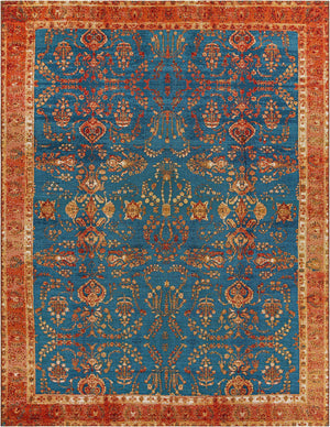 Navy Blue 9' x 12' Outdoor Traditional Rectangle Area Rug Weather Resistant for Patio, Deck, Terrace, Balcony, Porch Classical Design Outside Carpet for Sale at Rug Engine