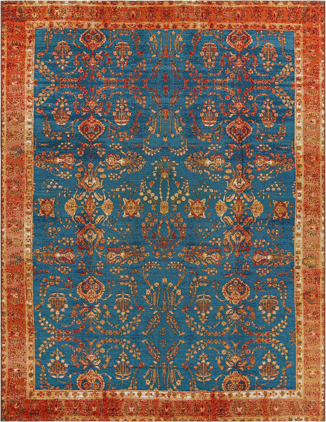 Navy Blue 9' x 12' Outdoor Traditional Rectangle Area Rug Weather Resistant for Patio, Deck, Terrace, Balcony, Porch Classical Design Outside Carpet for Sale at Rug Engine