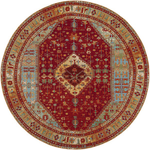 Red Green Blue 10' x 10' Outdoor Traditional Round Area Rug Weather Resistant for Patio, Deck, Terrace, Balcony, Porch Classical Design Outside Carpet for Sale at Rug Engine