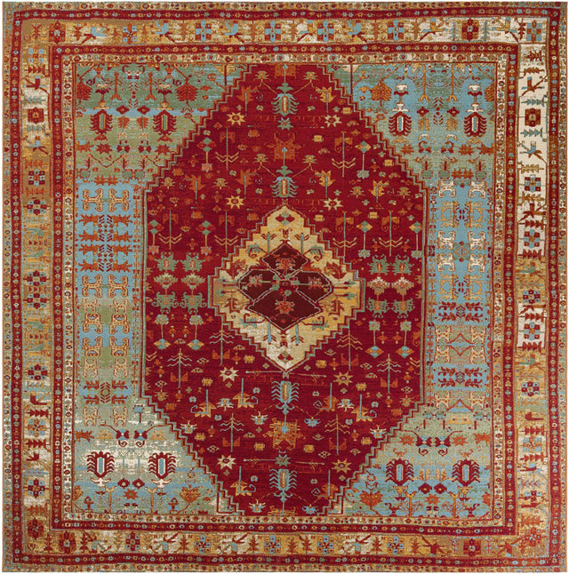 Red Green Blue 10' x 10' Outdoor Traditional Square Area Rug Weather Resistant for Patio, Deck, Terrace, Balcony, Porch Classical Design Outside Carpet for Sale at Rug Engine
