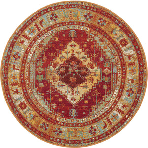 Red Green Blue 3' 1 x 3' 1 Outdoor Traditional Round Area Rug Weather Resistant for Patio, Deck, Terrace, Balcony, Porch Classical Design Outside Carpet for Sale at Rug Engine