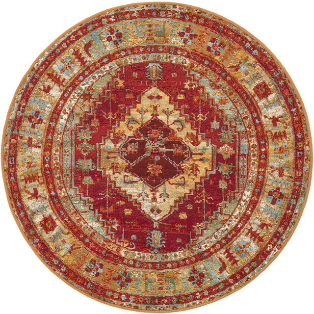 Red Green Blue 3' 1 x 3' 1 Outdoor Traditional Round Area Rug Weather Resistant for Patio, Deck, Terrace, Balcony, Porch Classical Design Outside Carpet for Sale at Rug Engine