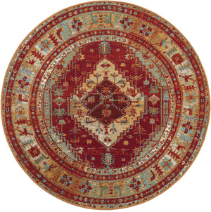 Red Green Blue 4' 1 x 4' 1 Outdoor Traditional Round Area Rug Weather Resistant for Patio, Deck, Terrace, Balcony, Porch Classical Design Outside Carpet for Sale at Rug Engine