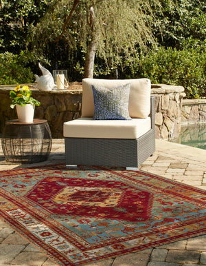 Red Green Blue 2' x 3' 1 Outdoor Traditional Rectangle Area Rug Weather Resistant for Patio, Deck, Terrace, Balcony, Porch Classical Design Outside Carpet for Sale at Rug Engine
