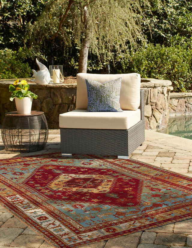 Red Green Blue 2' x 3' 1 Outdoor Traditional Rectangle Area Rug Weather Resistant for Patio, Deck, Terrace, Balcony, Porch Classical Design Outside Carpet for Sale at Rug Engine