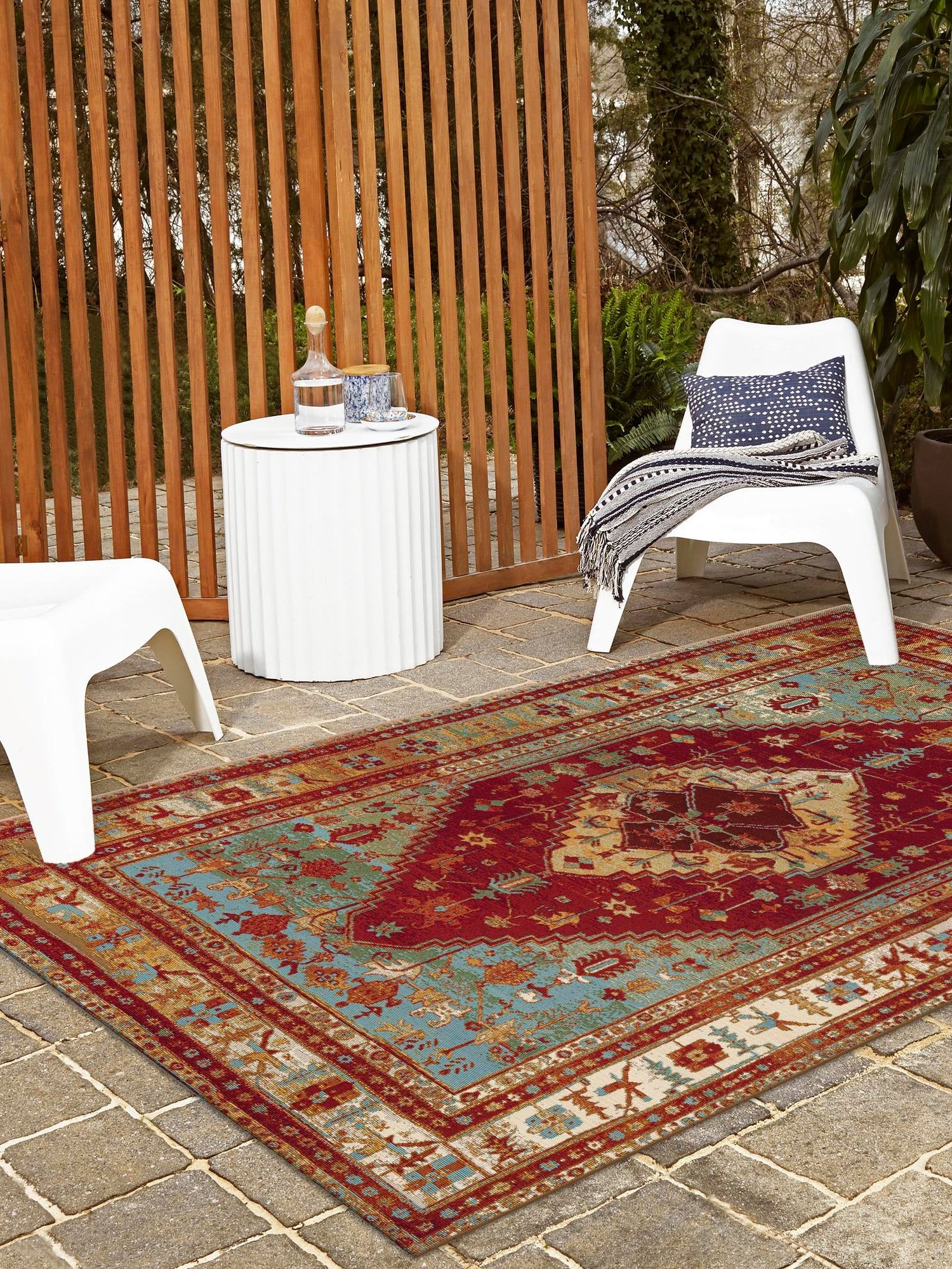 Red Green Blue 7' 10 x 10' Outdoor Traditional Rectangle Area Rug Weather Resistant for Patio, Deck, Terrace, Balcony, Porch Classical Design Outside Carpet for Sale at Rug Engine