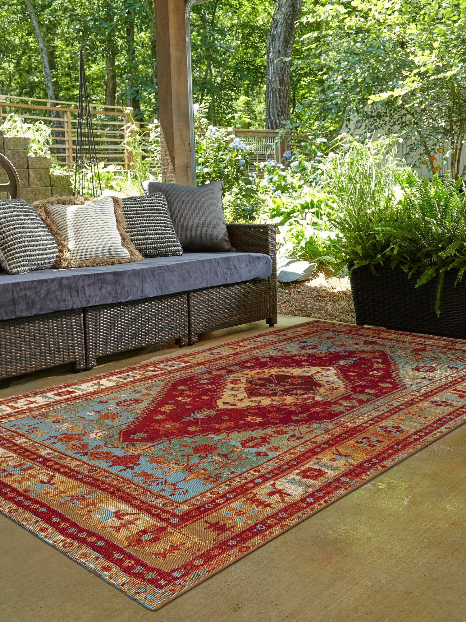 Red Green Blue 10' x 13' 1 Outdoor Traditional Rectangle Area Rug Weather Resistant for Patio, Deck, Terrace, Balcony, Porch Classical Design Outside Carpet for Sale at Rug Engine