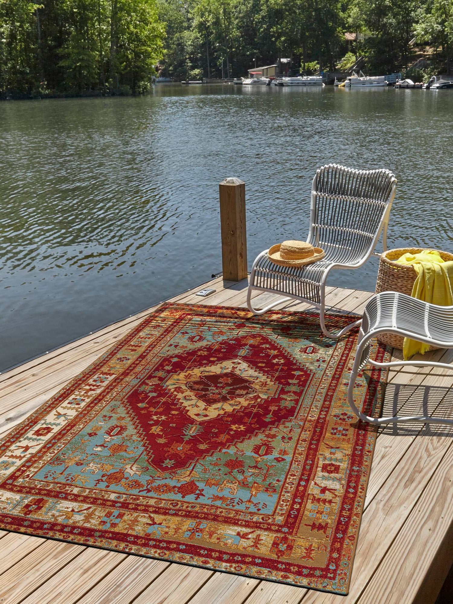 Red Green Blue 4' 1 x 6' 1 Outdoor Traditional Rectangle Area Rug Weather Resistant for Patio, Deck, Terrace, Balcony, Porch Classical Design Outside Carpet for Sale at Rug Engine