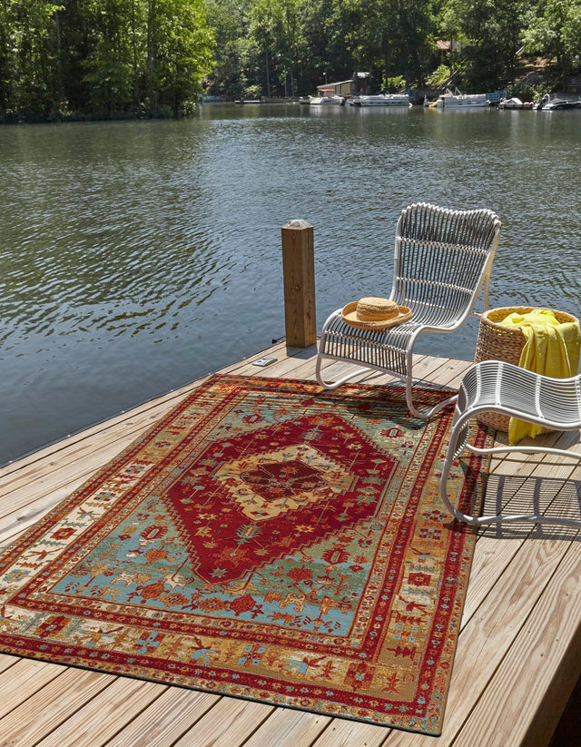 Red Green Blue 5' 3 x 8' Outdoor Traditional Rectangle Area Rug Weather Resistant for Patio, Deck, Terrace, Balcony, Porch Classical Design Outside Carpet for Sale at Rug Engine