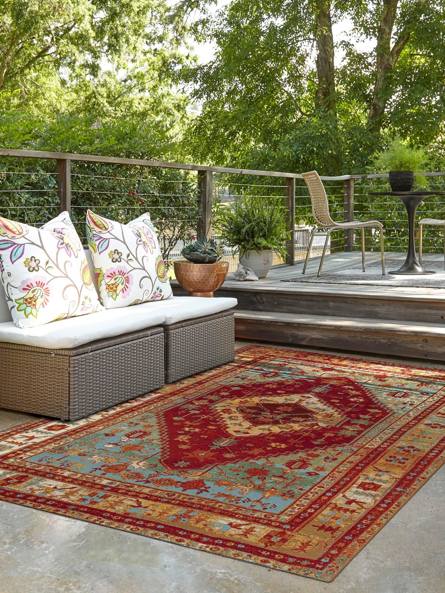 Red Green Blue 10' x 13' 1 Outdoor Traditional Rectangle Area Rug Weather Resistant for Patio, Deck, Terrace, Balcony, Porch Classical Design Outside Carpet for Sale at Rug Engine