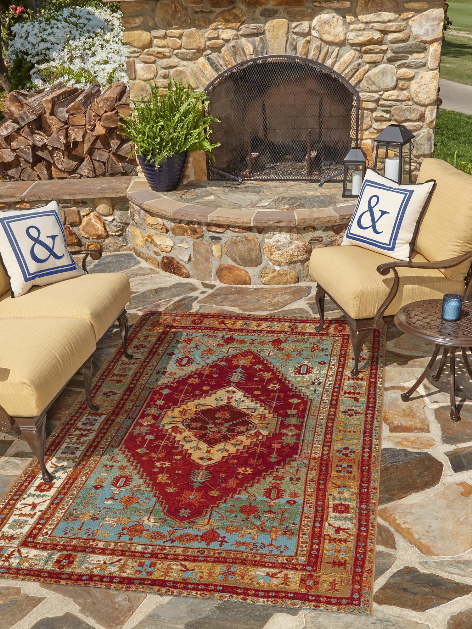 Red Green Blue 7' 10 x 10' Outdoor Traditional Rectangle Area Rug Weather Resistant for Patio, Deck, Terrace, Balcony, Porch Classical Design Outside Carpet for Sale at Rug Engine