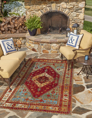 Red Green Blue 5' 3 x 8' Outdoor Traditional Rectangle Area Rug Weather Resistant for Patio, Deck, Terrace, Balcony, Porch Classical Design Outside Carpet for Sale at Rug Engine