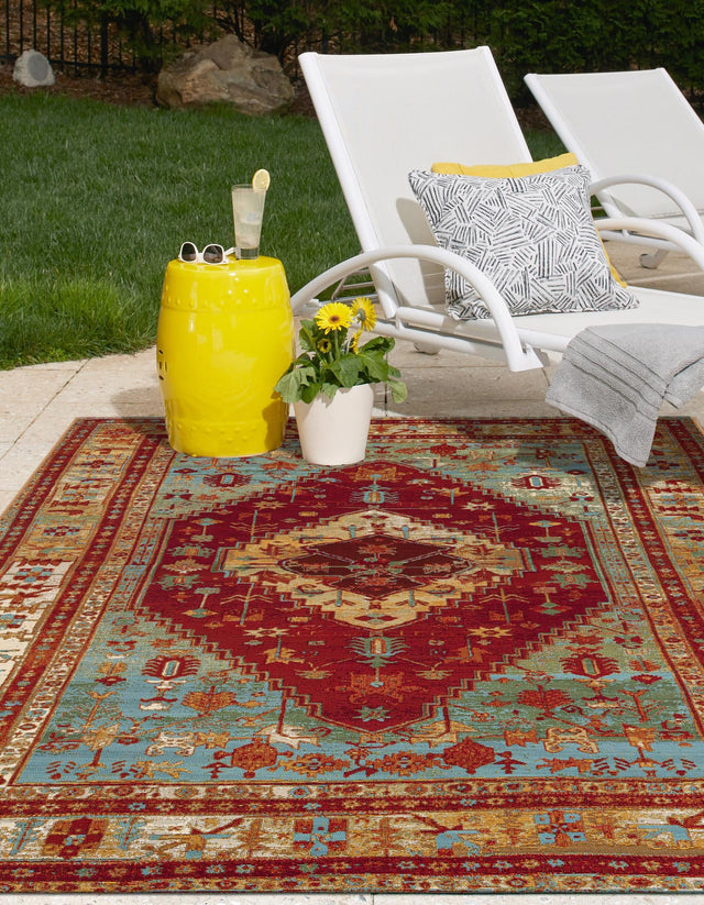 Red Green Blue 5' 3 x 8' Outdoor Traditional Rectangle Area Rug Weather Resistant for Patio, Deck, Terrace, Balcony, Porch Classical Design Outside Carpet for Sale at Rug Engine