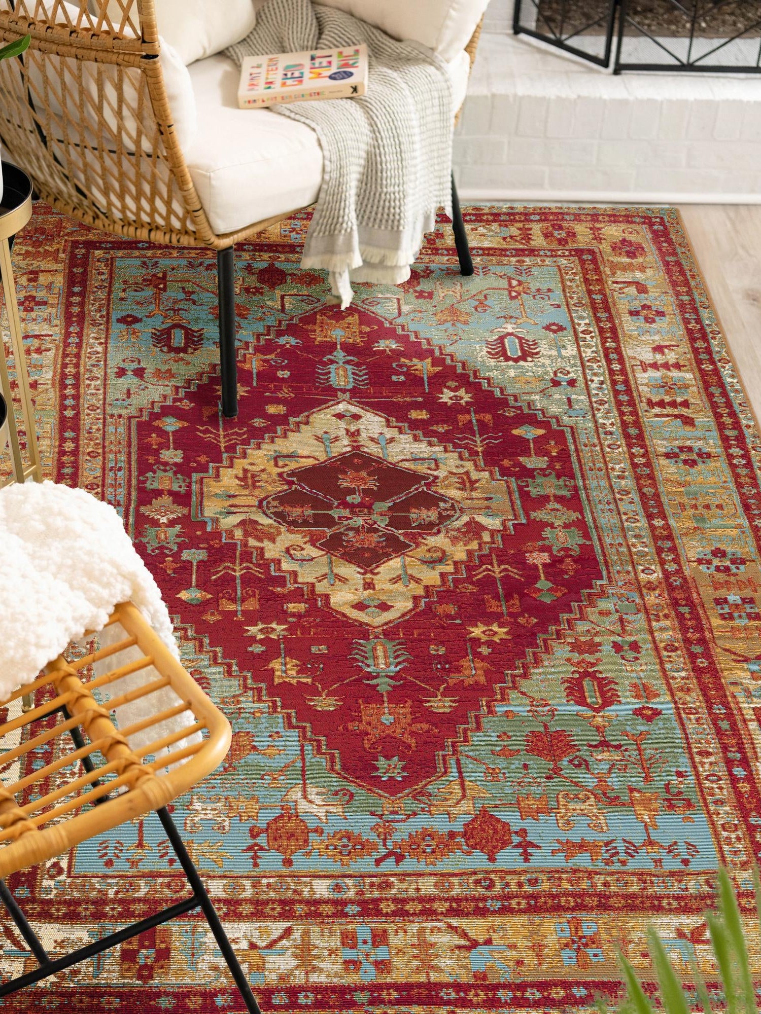Red Green Blue 10' x 13' 1 Outdoor Traditional Rectangle Area Rug Weather Resistant for Patio, Deck, Terrace, Balcony, Porch Classical Design Outside Carpet for Sale at Rug Engine