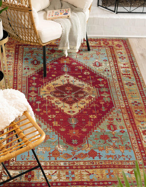 Red Green Blue 4' 1 x 6' 1 Outdoor Traditional Rectangle Area Rug Weather Resistant for Patio, Deck, Terrace, Balcony, Porch Classical Design Outside Carpet for Sale at Rug Engine