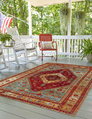 Red Green Blue 5' 3 x 8' Outdoor Traditional Rectangle Area Rug Weather Resistant for Patio, Deck, Terrace, Balcony, Porch Classical Design Outside Carpet for Sale at Rug Engine