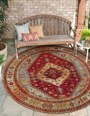 Red Green Blue 3' 1 x 3' 1 Outdoor Traditional Round Area Rug Weather Resistant for Patio, Deck, Terrace, Balcony, Porch Classical Design Outside Carpet for Sale at Rug Engine