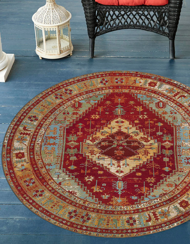 Red Green Blue 4' 1 x 4' 1 Outdoor Traditional Round Area Rug Weather Resistant for Patio, Deck, Terrace, Balcony, Porch Classical Design Outside Carpet for Sale at Rug Engine