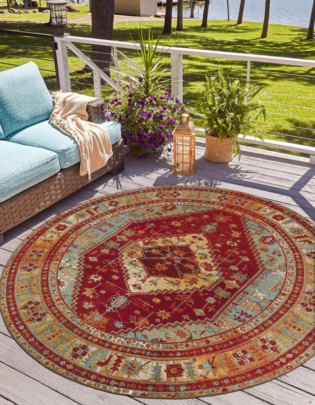 Red Green Blue 3' 1 x 3' 1 Outdoor Traditional Round Area Rug Weather Resistant for Patio, Deck, Terrace, Balcony, Porch Classical Design Outside Carpet for Sale at Rug Engine