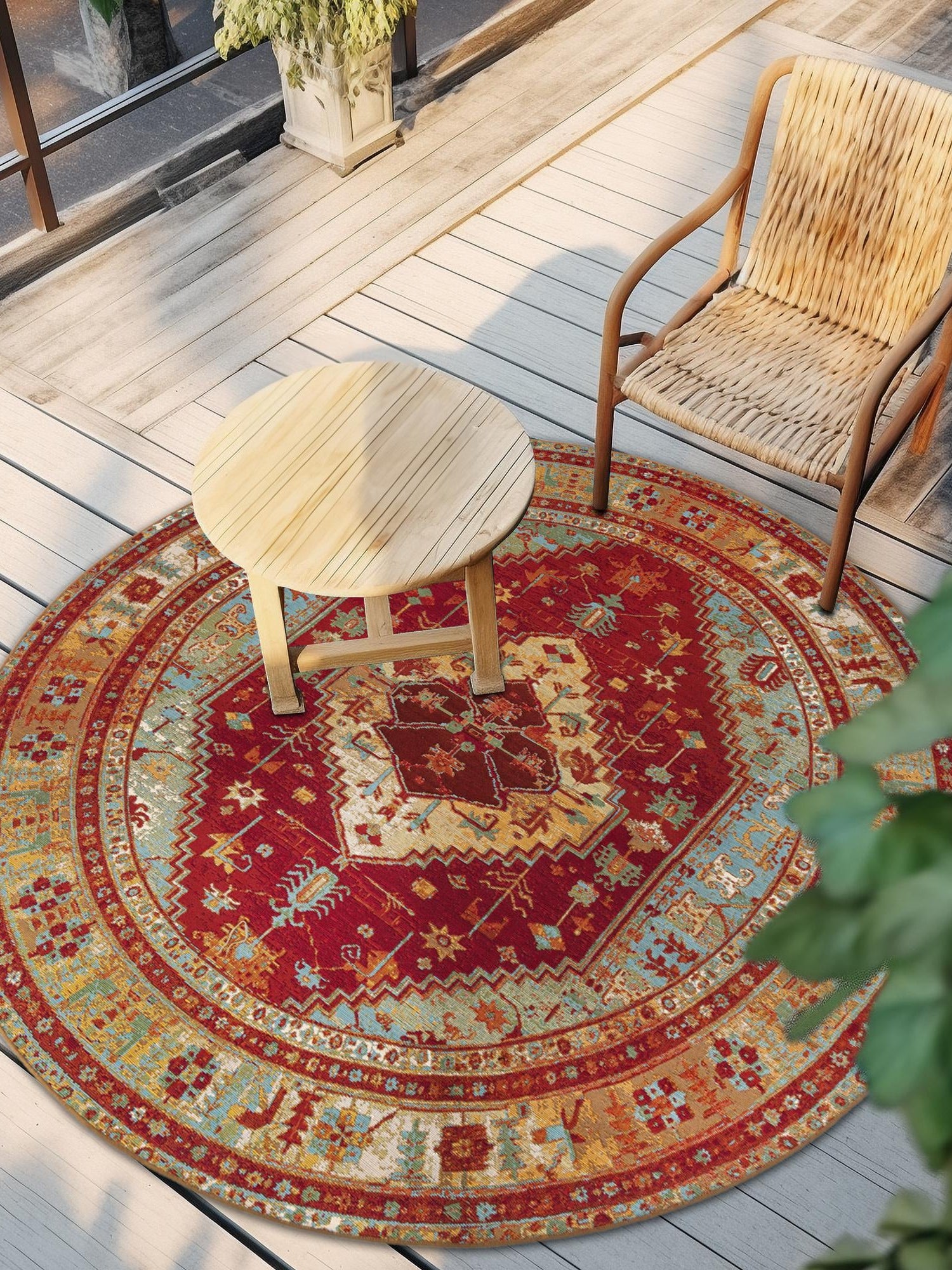 Red Green Blue 3' 1 x 3' 1 Outdoor Traditional Round Area Rug Weather Resistant for Patio, Deck, Terrace, Balcony, Porch Classical Design Outside Carpet for Sale at Rug Engine
