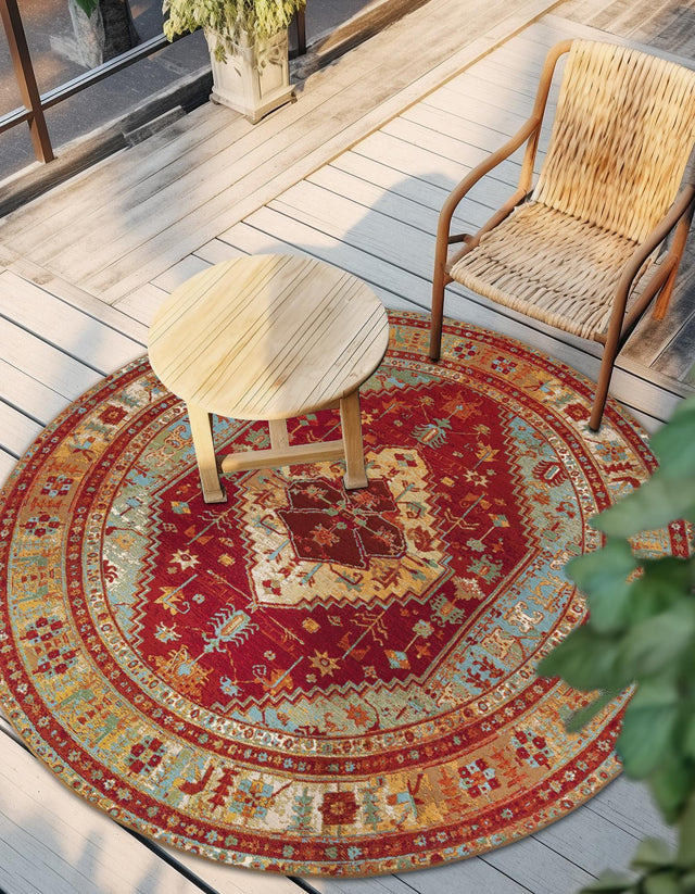 Red Green Blue 3' 1 x 3' 1 Outdoor Traditional Round Area Rug Weather Resistant for Patio, Deck, Terrace, Balcony, Porch Classical Design Outside Carpet for Sale at Rug Engine