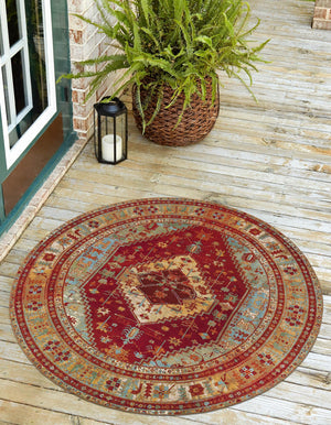 Red Green Blue 6' 1 x 6' 1 Outdoor Traditional Round Area Rug Weather Resistant for Patio, Deck, Terrace, Balcony, Porch Classical Design Outside Carpet for Sale at Rug Engine