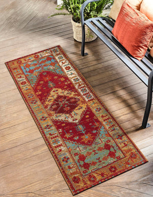 Red Green Blue 2' x 5' 1 Outdoor Traditional Runner Area Rug Weather Resistant for Patio, Deck, Terrace, Balcony, Porch Classical Design Outside Carpet for Sale at Rug Engine