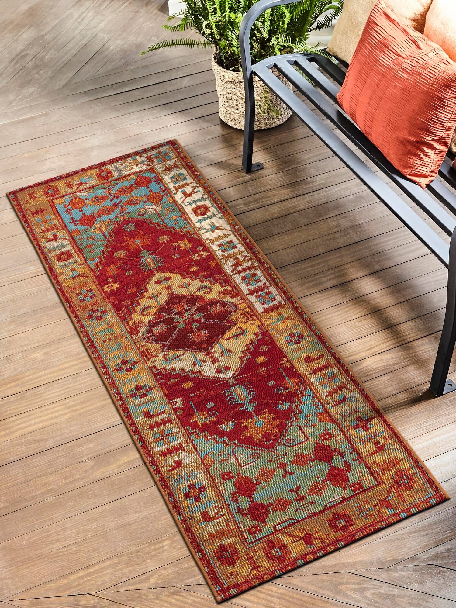 Red Green Blue 2' 7 x 10' Outdoor Traditional Runner Area Rug Weather Resistant for Patio, Deck, Terrace, Balcony, Porch Classical Design Outside Carpet for Sale at Rug Engine