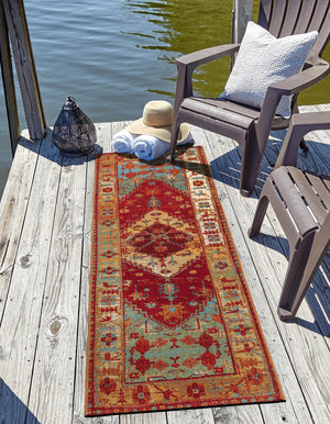 Red Green Blue 2' 7 x 12' Outdoor Traditional Runner Area Rug Weather Resistant for Patio, Deck, Terrace, Balcony, Porch Classical Design Outside Carpet for Sale at Rug Engine