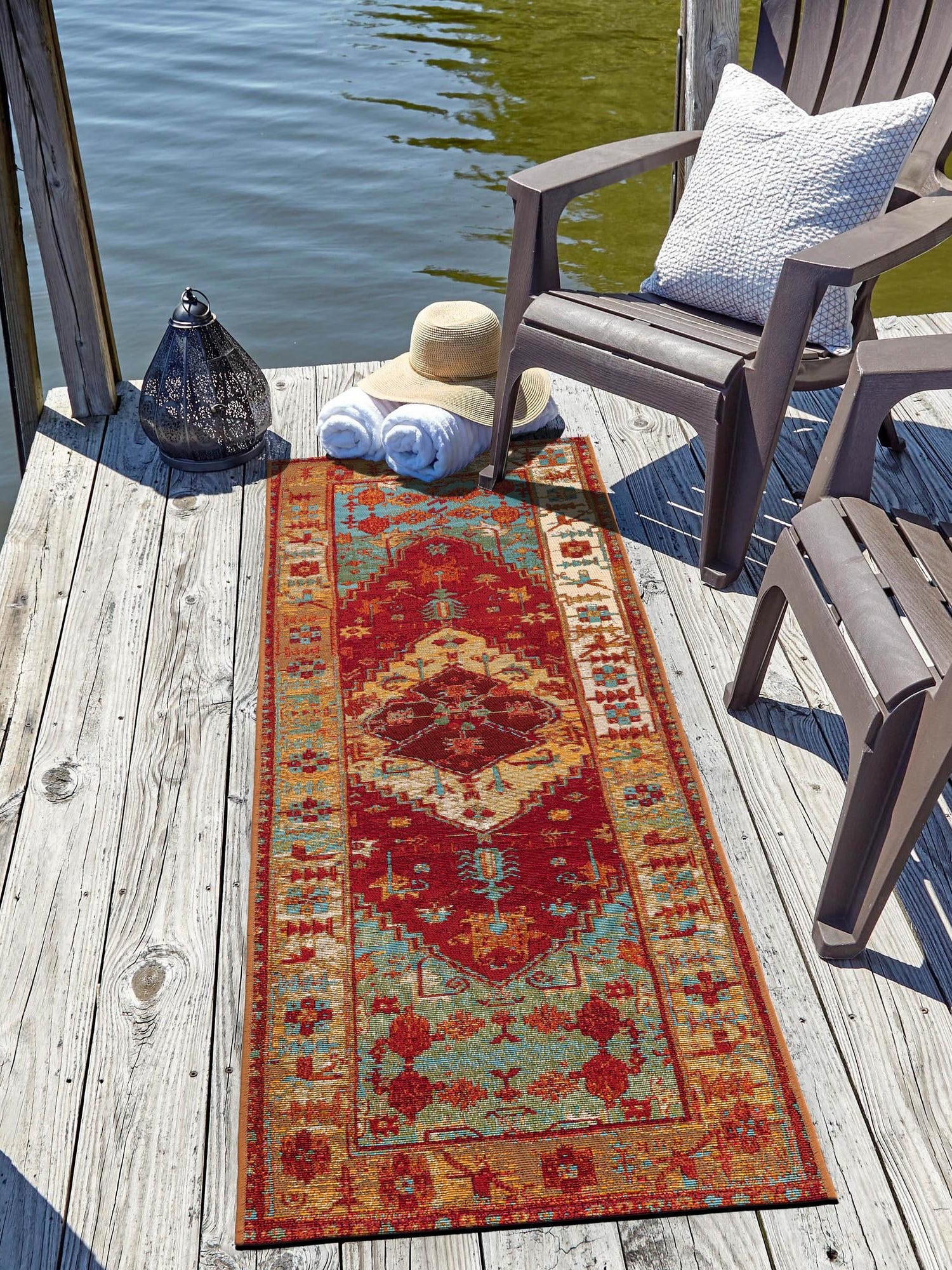 Red Green Blue 2' 7 x 10' Outdoor Traditional Runner Area Rug Weather Resistant for Patio, Deck, Terrace, Balcony, Porch Classical Design Outside Carpet for Sale at Rug Engine