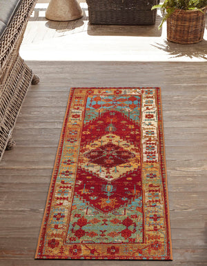 Red Green Blue 2' x 6' 1 Outdoor Traditional Runner Area Rug Weather Resistant for Patio, Deck, Terrace, Balcony, Porch Classical Design Outside Carpet for Sale at Rug Engine