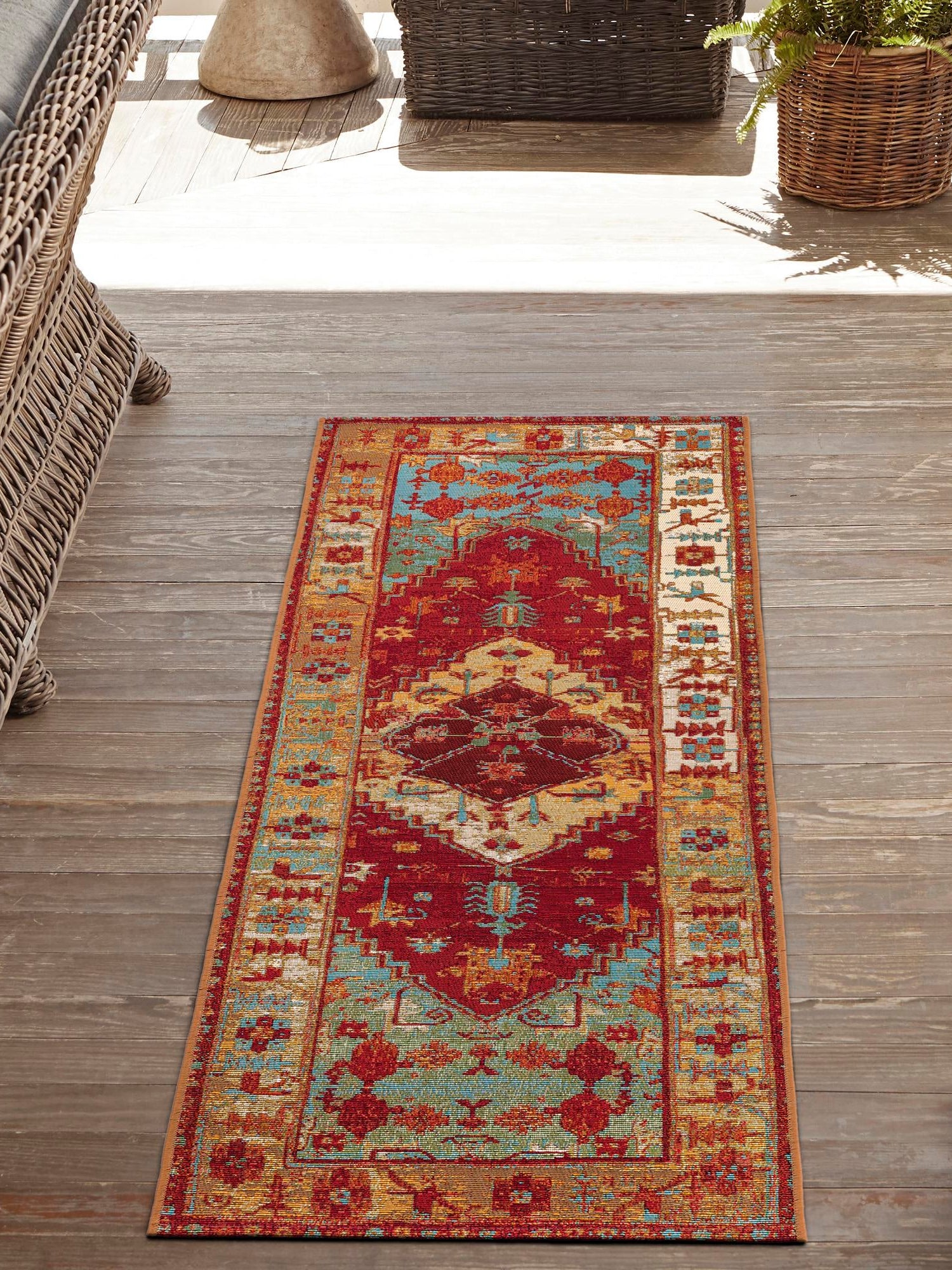 Red Green Blue 2' 7 x 10' Outdoor Traditional Runner Area Rug Weather Resistant for Patio, Deck, Terrace, Balcony, Porch Classical Design Outside Carpet for Sale at Rug Engine