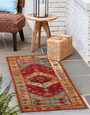 Red Green Blue 2' x 8' Outdoor Traditional Runner Area Rug Weather Resistant for Patio, Deck, Terrace, Balcony, Porch Classical Design Outside Carpet for Sale at Rug Engine