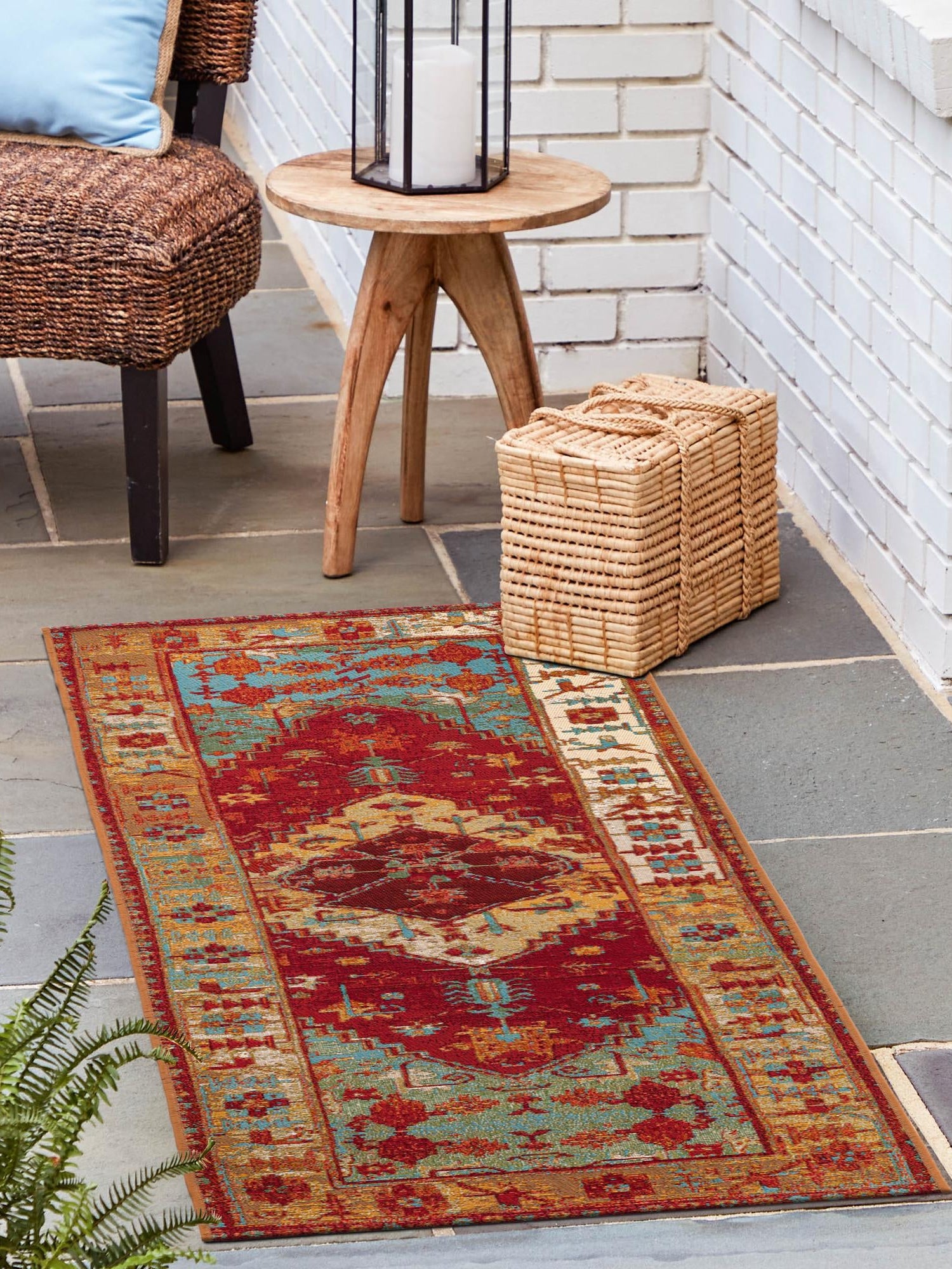 Red Green Blue 2' 7 x 10' Outdoor Traditional Runner Area Rug Weather Resistant for Patio, Deck, Terrace, Balcony, Porch Classical Design Outside Carpet for Sale at Rug Engine