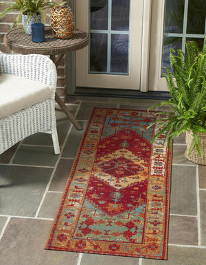Red Green Blue 2' 7 x 10' Outdoor Traditional Runner Area Rug Weather Resistant for Patio, Deck, Terrace, Balcony, Porch Classical Design Outside Carpet for Sale at Rug Engine