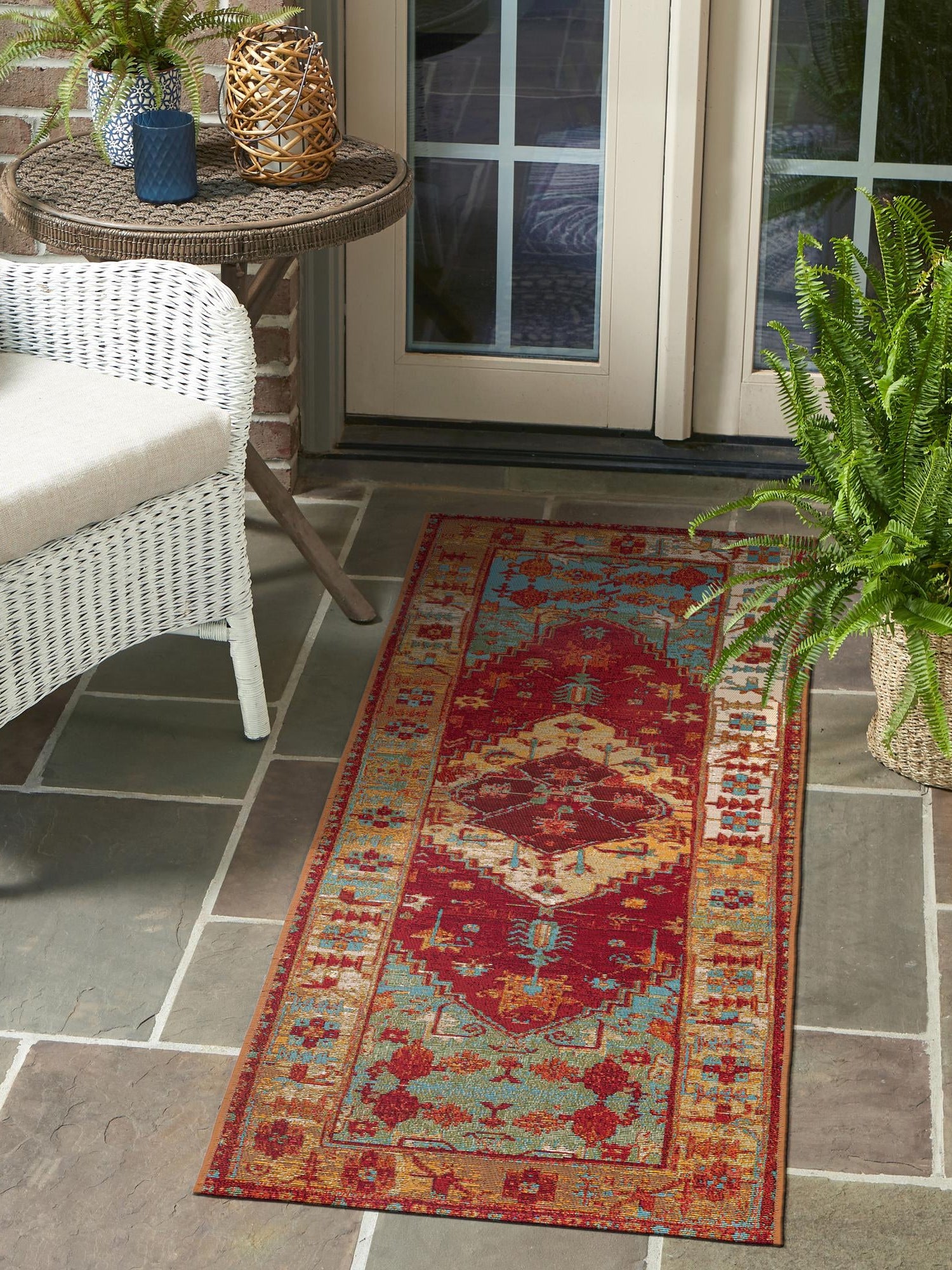 Red Green Blue 2' x 5' 1 Outdoor Traditional Runner Area Rug Weather Resistant for Patio, Deck, Terrace, Balcony, Porch Classical Design Outside Carpet for Sale at Rug Engine
