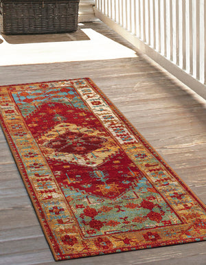 Red Green Blue 2' x 8' Outdoor Traditional Runner Area Rug Weather Resistant for Patio, Deck, Terrace, Balcony, Porch Classical Design Outside Carpet for Sale at Rug Engine