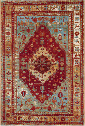 Red Green Blue 6' 1 x 9' Outdoor Traditional Rectangle Area Rug Weather Resistant for Patio, Deck, Terrace, Balcony, Porch Classical Design Outside Carpet for Sale at Rug Engine