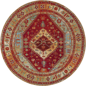 Red Green Blue 7' 10 x 7' 10 Outdoor Traditional Round Area Rug Weather Resistant for Patio, Deck, Terrace, Balcony, Porch Classical Design Outside Carpet for Sale at Rug Engine