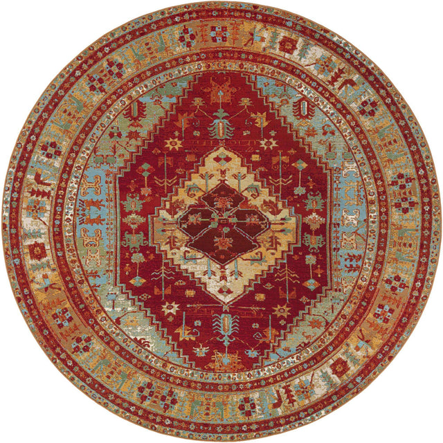 Red Green Blue 7' 10 x 7' 10 Outdoor Traditional Round Area Rug Weather Resistant for Patio, Deck, Terrace, Balcony, Porch Classical Design Outside Carpet for Sale at Rug Engine