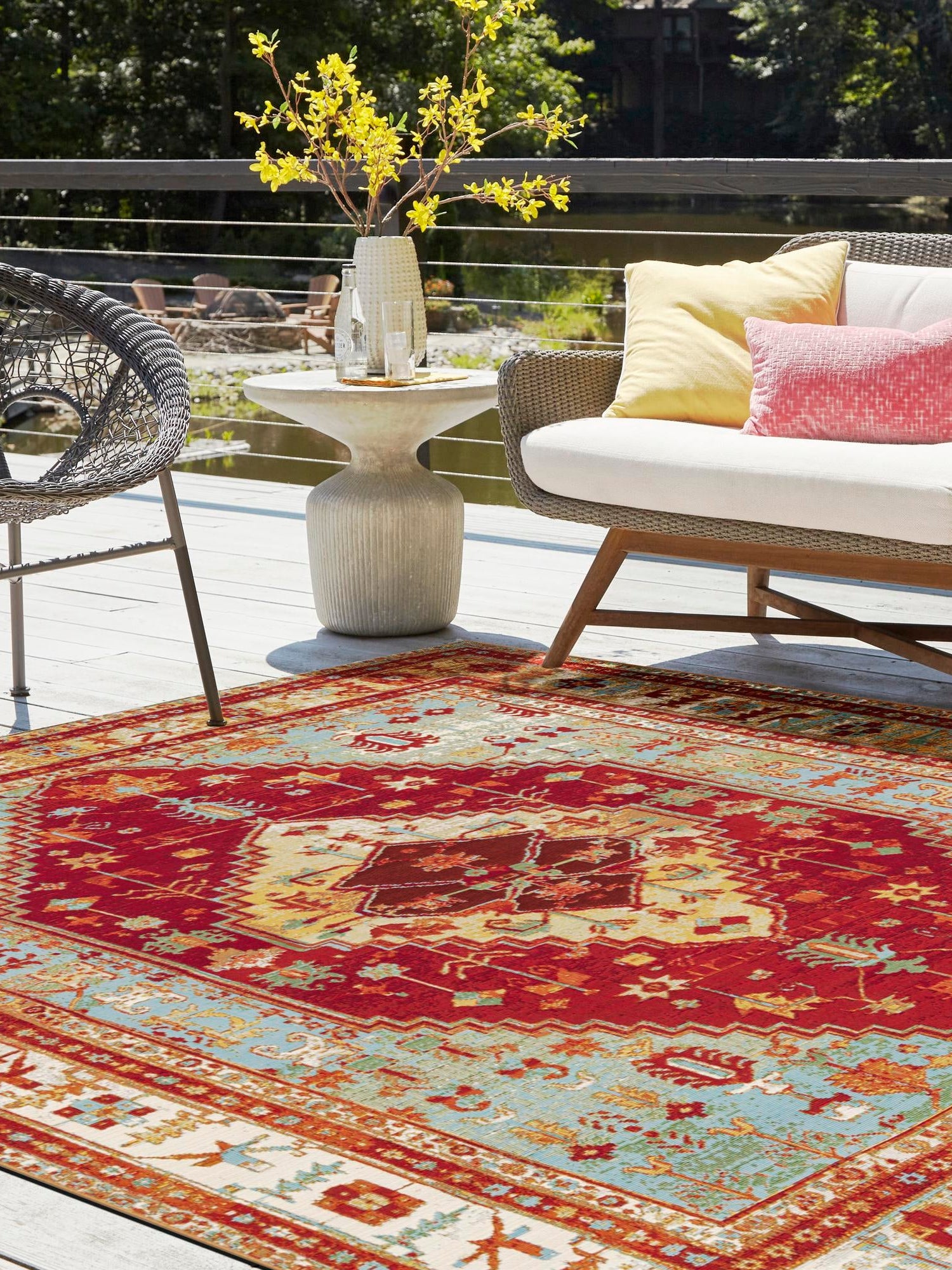 Red Green Blue 10' x 10' Outdoor Traditional Square Area Rug Weather Resistant for Patio, Deck, Terrace, Balcony, Porch Classical Design Outside Carpet for Sale at Rug Engine