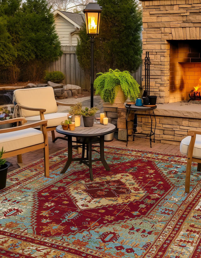 Red Green Blue 10' x 10' Outdoor Traditional Square Area Rug Weather Resistant for Patio, Deck, Terrace, Balcony, Porch Classical Design Outside Carpet for Sale at Rug Engine