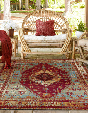 Red Green Blue 10' x 10' Outdoor Traditional Square Area Rug Weather Resistant for Patio, Deck, Terrace, Balcony, Porch Classical Design Outside Carpet for Sale at Rug Engine