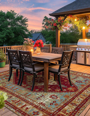 Red Green Blue 10' x 10' Outdoor Traditional Square Area Rug Weather Resistant for Patio, Deck, Terrace, Balcony, Porch Classical Design Outside Carpet for Sale at Rug Engine