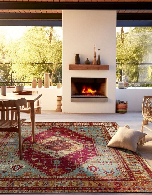 Red Green Blue 7' 10 x 7' 10 Outdoor Traditional Square Area Rug Weather Resistant for Patio, Deck, Terrace, Balcony, Porch Classical Design Outside Carpet for Sale at Rug Engine