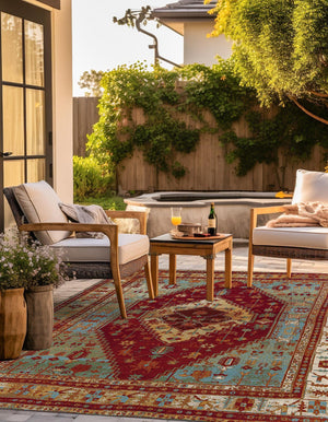 Red Green Blue 7' 10 x 7' 10 Outdoor Traditional Square Area Rug Weather Resistant for Patio, Deck, Terrace, Balcony, Porch Classical Design Outside Carpet for Sale at Rug Engine